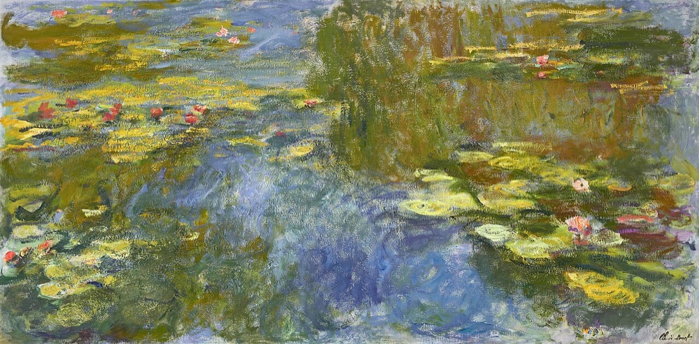 Claude Monet's Le bassin aux nympheas (1917-1919), the two-meter-wide water-lily pond panorama with willow reflections that sold at Christie's New York on November 9, 2023 for $74 million