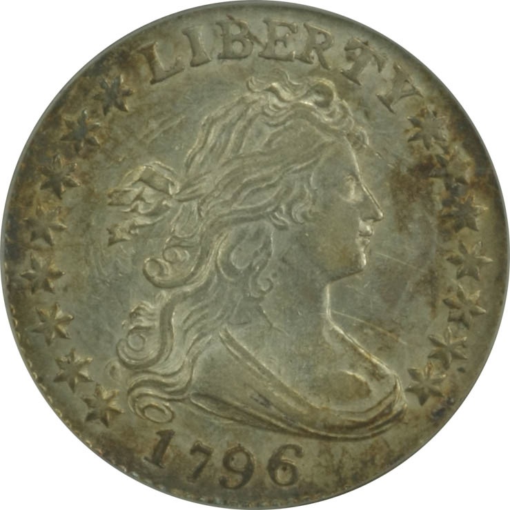 Obverse of a 1796 Draped Bust dime, the first year of the United States dime; pictured specimen unidentified (photographed by Lost Dutchman Rare Coins) — not the finest-known PCGS MS67 the FLOAT constituent is priced on.