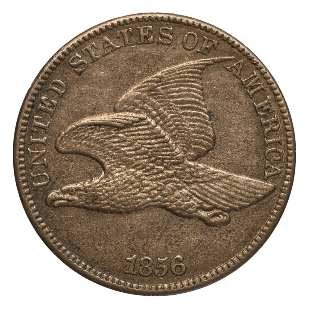 1856 Flying Eagle cent obverse, dated 1856 — the Bibliothèque nationale de France's example of the same issue; the tracked Snow-3 PCGS PR67+ CAC specimen is a different coin