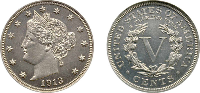 The Eliasberg specimen of the 1913 Liberty Head nickel, obverse and reverse — the same specimen the FLOAT constituent is priced on.