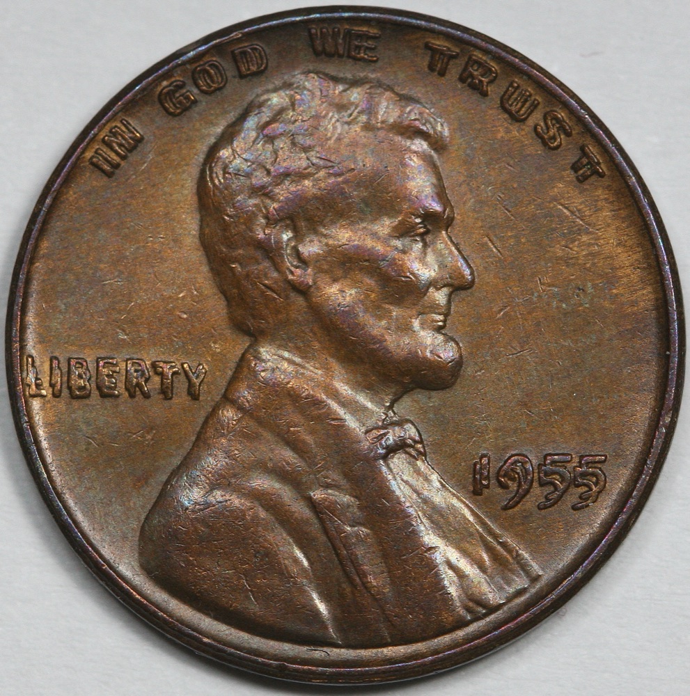 1955 Doubled Die Obverse Lincoln cent with dramatic doubling visible on IN GOD WE TRUST, LIBERTY and the date — another example of the same FS-101 issue; the tracked PCGS MS64 Red CAC specimen is a different coin