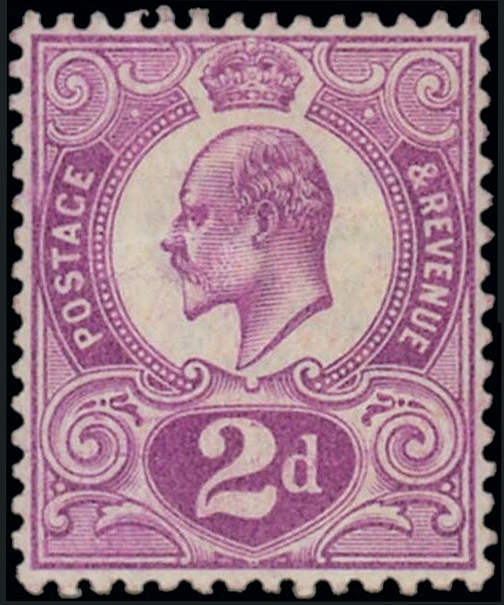 The 1910 2d 'Tyrian Plum' (SG 266a), prepared for use but never issued - an example of the ~12 known.