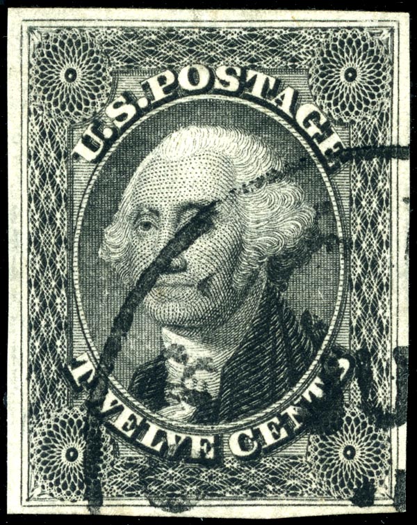 The 1851 12c gray black Washington, imperforate (Scott 17) - an example of the issue.